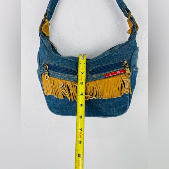 Y2K Denim Blue Jean Fringe Boho Shoulder bag - Picture 3 of 12